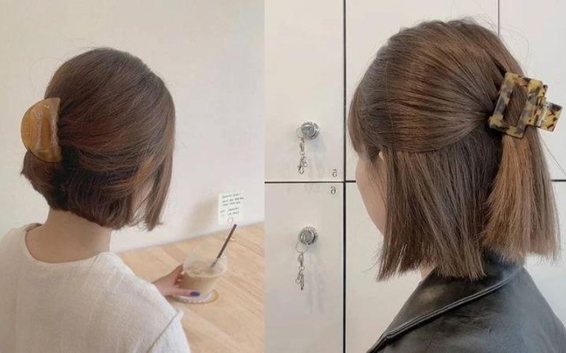 búi tóc bằng kẹp càng cua cho tóc ngắn