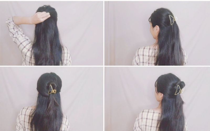 búi tóc bằng kẹp càng cua nhỏ